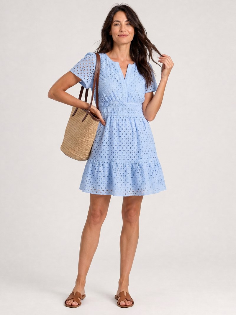 Eyelet Smocked Tiered Mini Dress