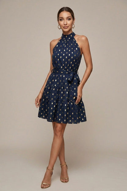 Geometric Halter Tiered Mini Dress