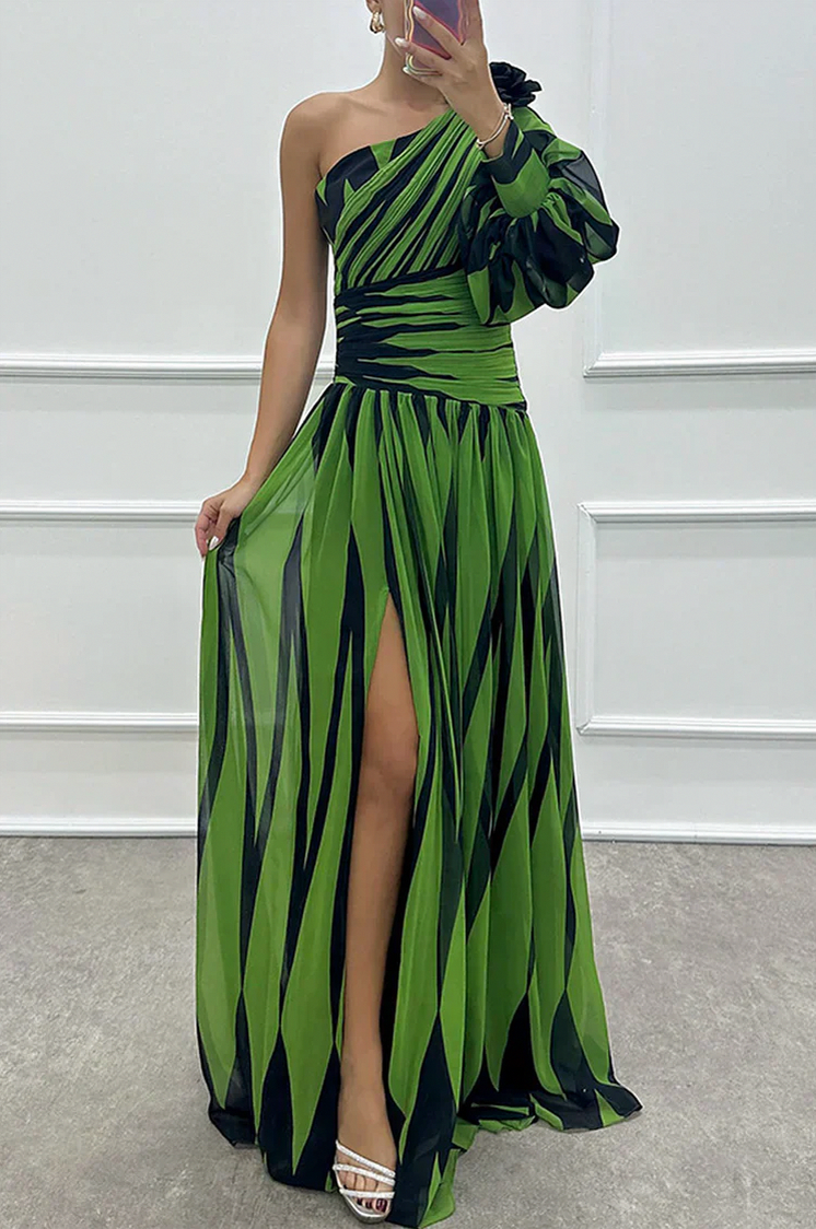 One Shoulder Striped Maxi Dress