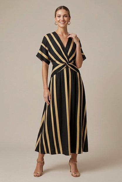 Short Sleeve Wrap Midi Dress