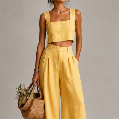 Linen Square Neck Two Piece Set