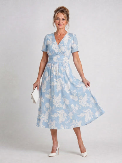 Floral Short Sleeve Midi Dress