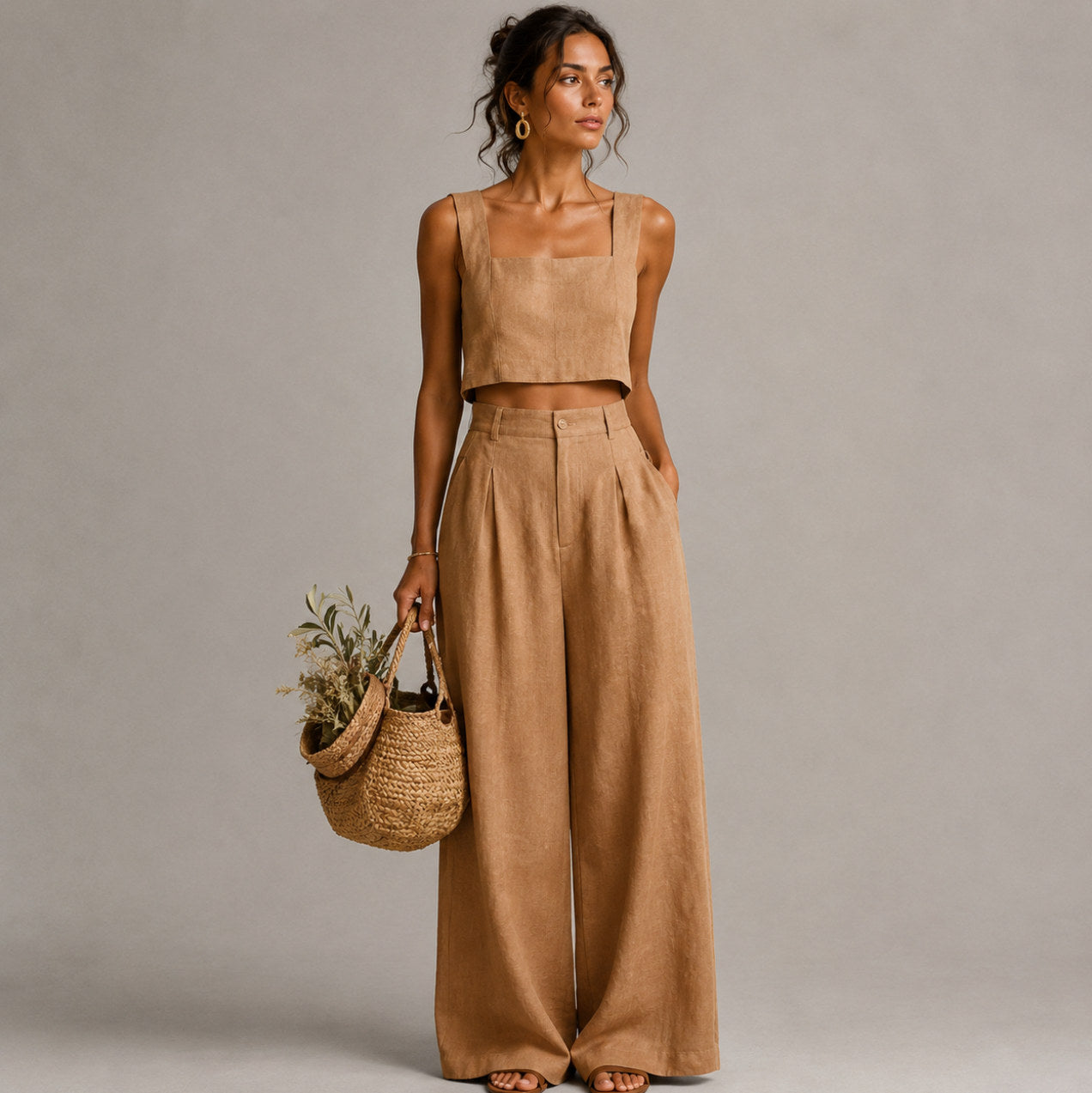 Linen Square Neck Two Piece Set