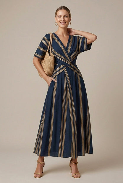Short Sleeve Wrap Midi Dress