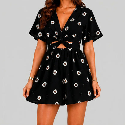 Floral Cutout Short Sleeve Romper