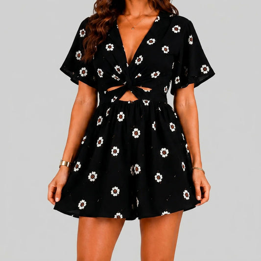 Floral Cutout Short Sleeve Romper