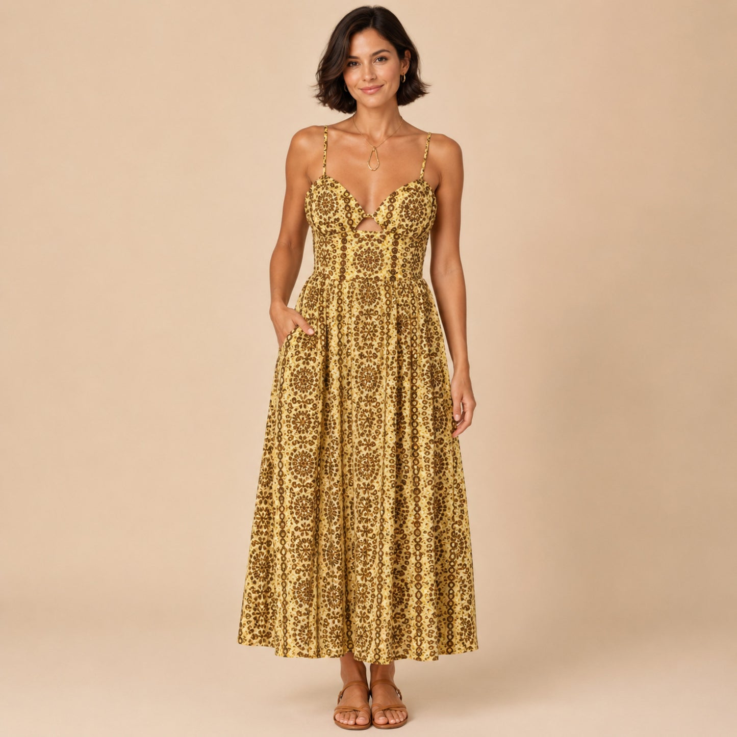Floral Sweetheart Cutout Midi Sundress