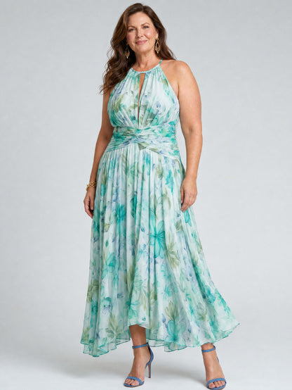 Floral Chiffon Halter Maxi Dress