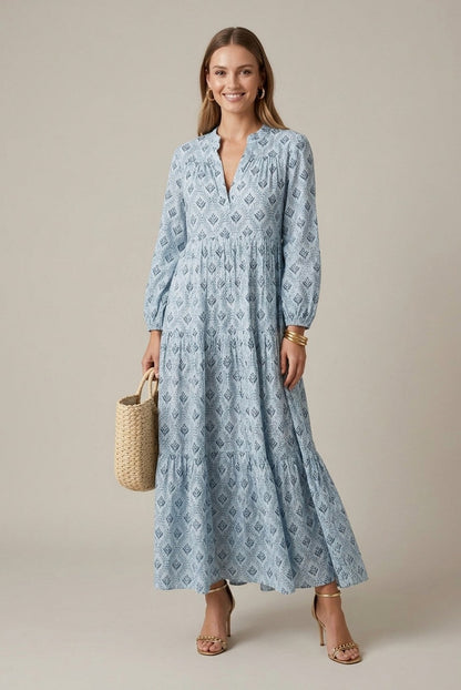 Geometric Tiered Maxi Dress