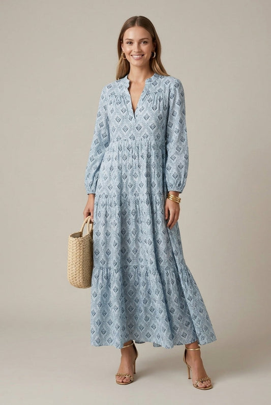 Geometric Tiered Maxi Dress