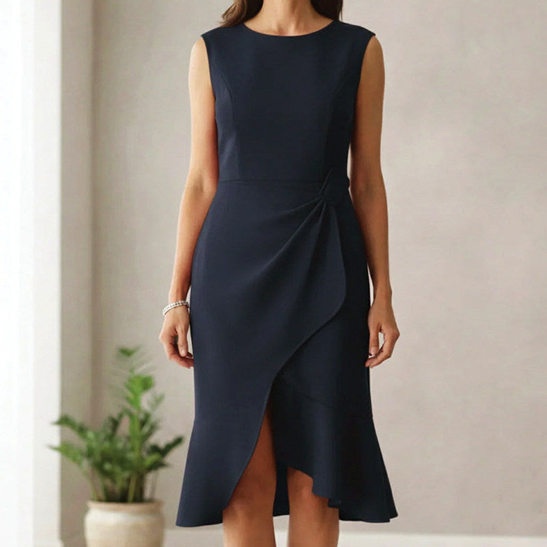 Sleeveless Wrap Asymmetric Midi Dress