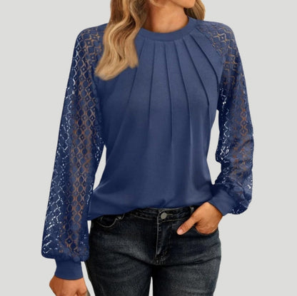 Geometric Lace Pintuck Top