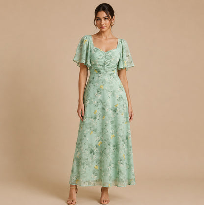 Chiffon Floral Sweetheart Maxi Dress