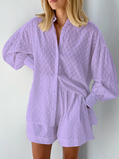 Striped Button Front Shorts Set