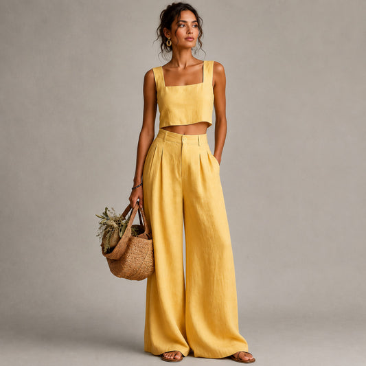 Linen Square Neck Two Piece Set