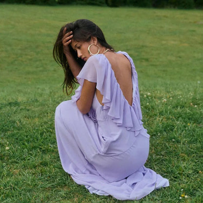 Chiffon Cap Sleeve Maxi Dress