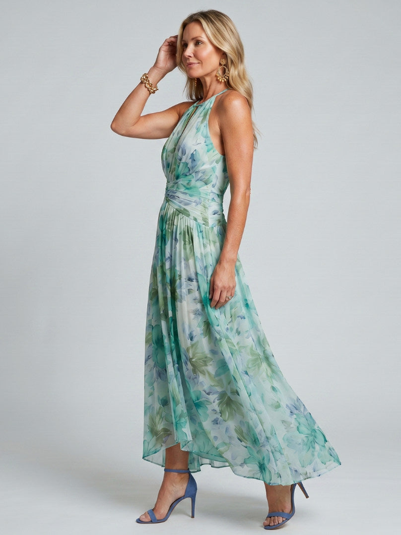 Floral Chiffon Halter Maxi Dress