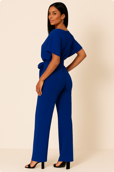 Short Sleeve Tie Waist Jumpsuit