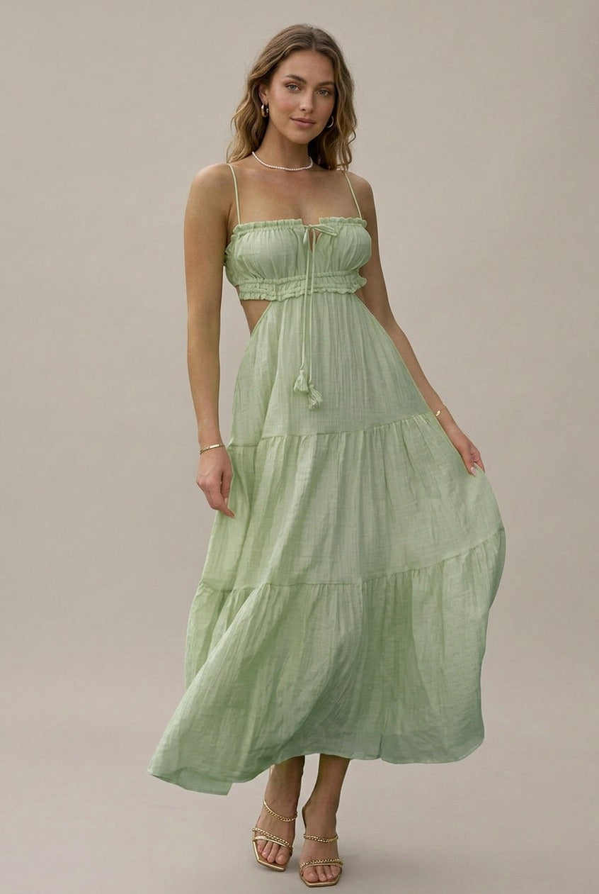 Gauze Cutout Tiered Maxi Sundress