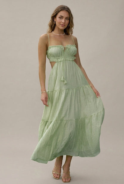 Gauze Cutout Tiered Maxi Sundress