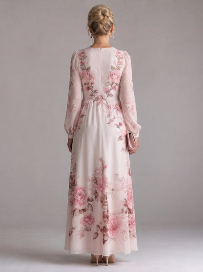 Floral Chiffon Long Sleeve Maxi
