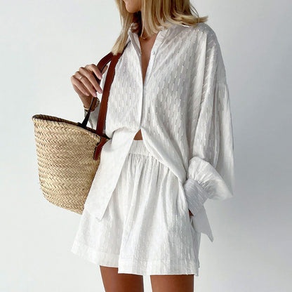 Striped Button Front Shorts Set