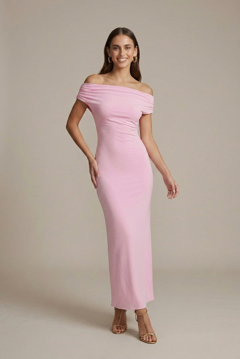 Off Shoulder Ruched Maxi Dress