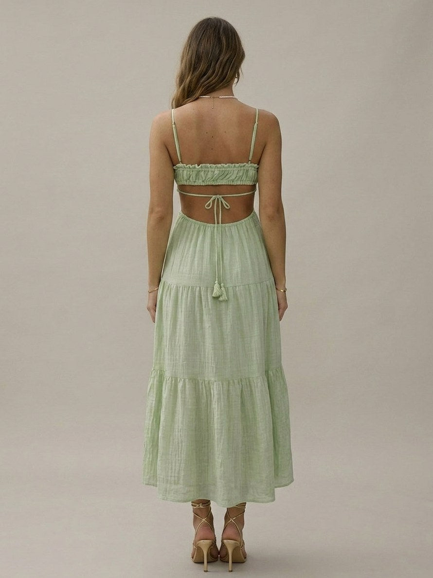 Gauze Cutout Tiered Maxi Sundress