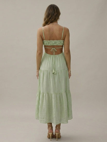 Gauze Cutout Tiered Maxi Sundress