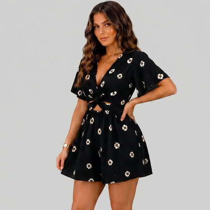 Floral Cutout Short Sleeve Romper