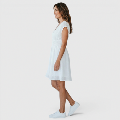 Smocked Crochet Trim Mini Dress
