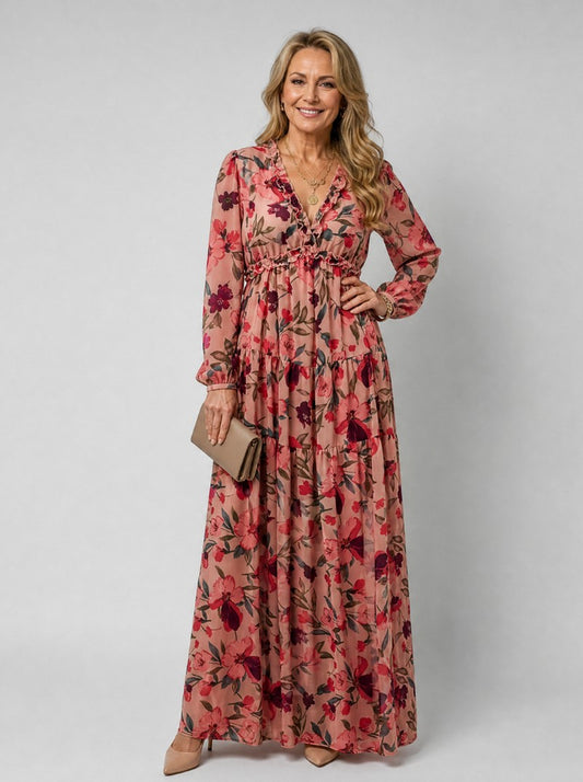 Floral Chiffon Tiered Maxi Dress