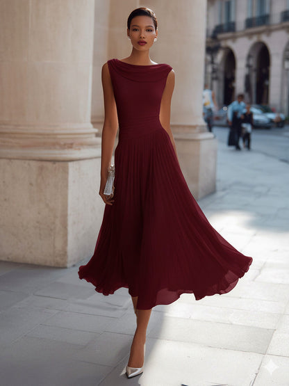 Chiffon Cowl A-Line Midi Dress