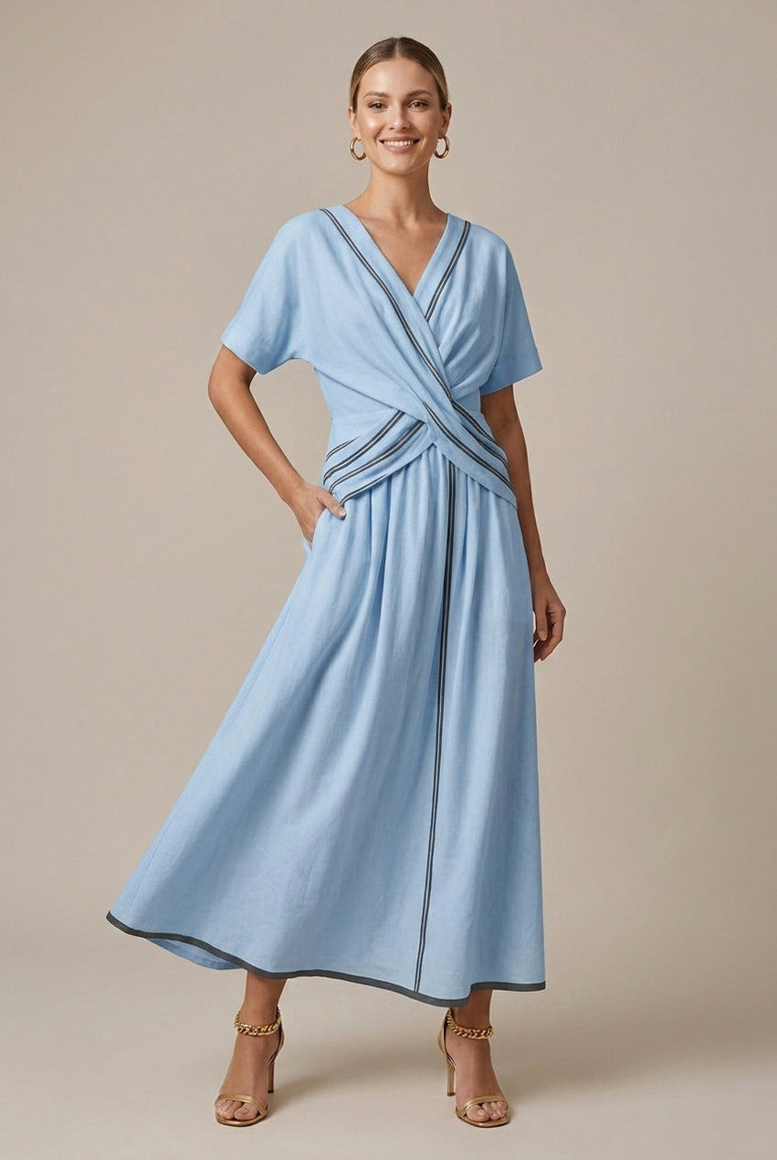 Short Sleeve Wrap Midi Dress