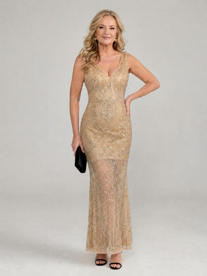 Sequin Geometric V-Neck Maxi Dress