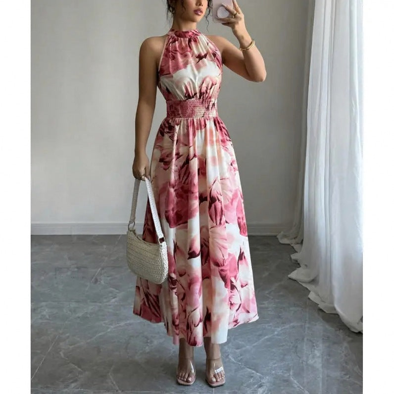Floral Halter Smocked Maxi Dress