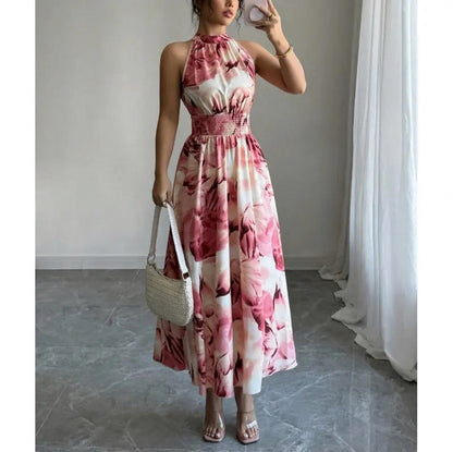 Floral Halter Smocked Maxi Dress