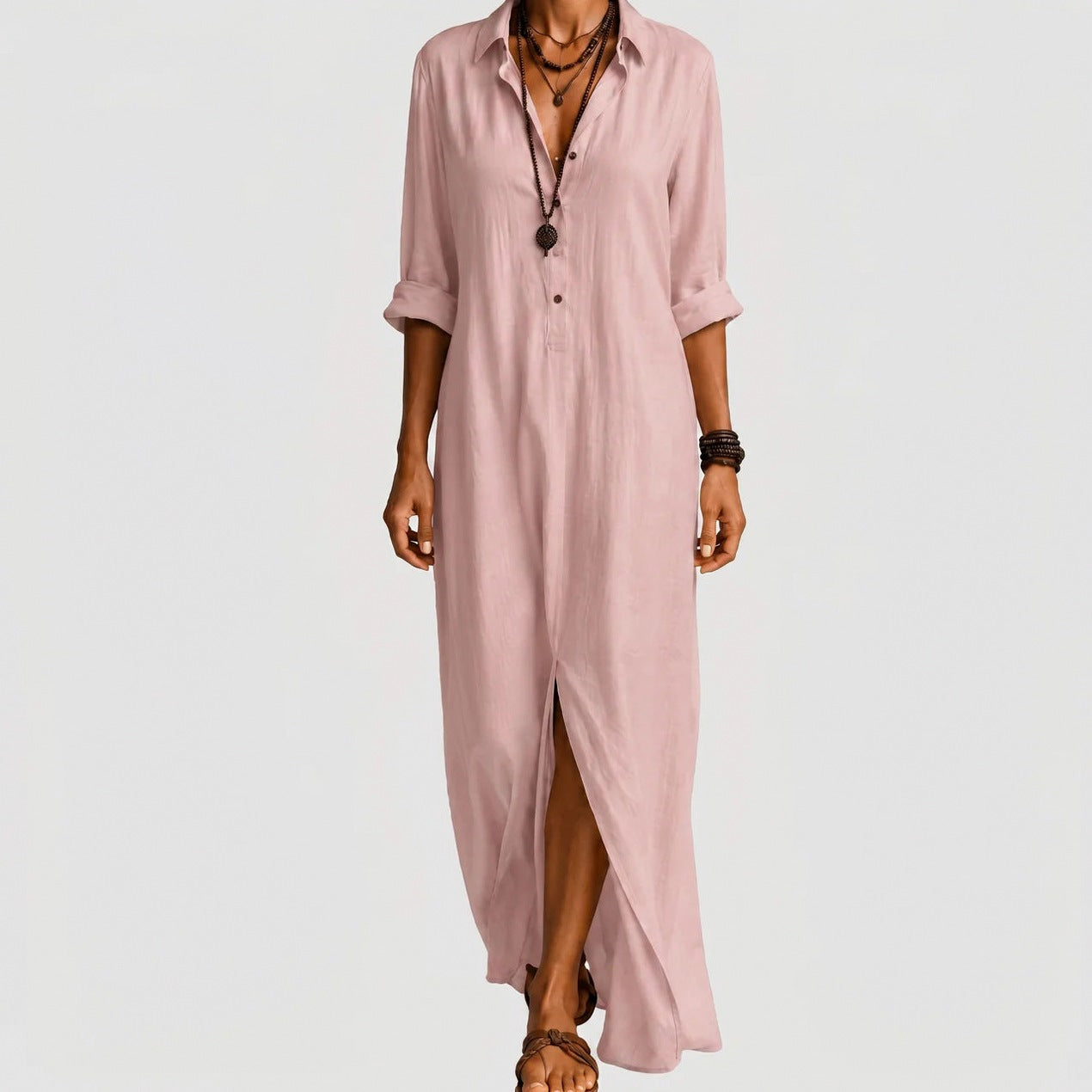 Relaxed Button Front Maxi Shirt Dress