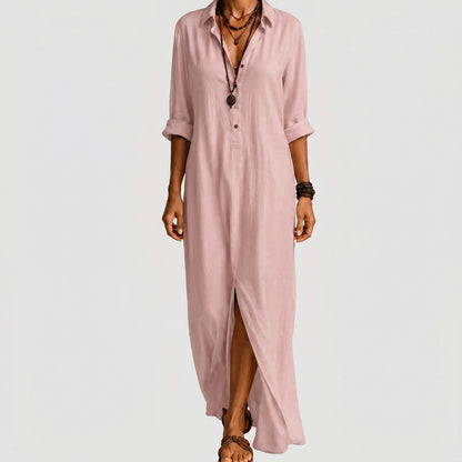 Relaxed Button Front Maxi Shirt Dress