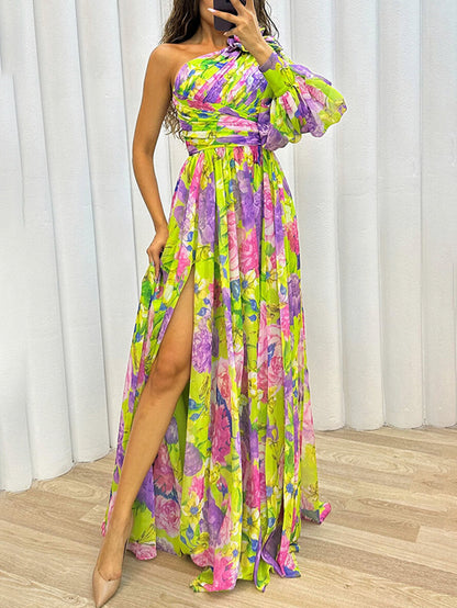 Floral One Shoulder Maxi Dress