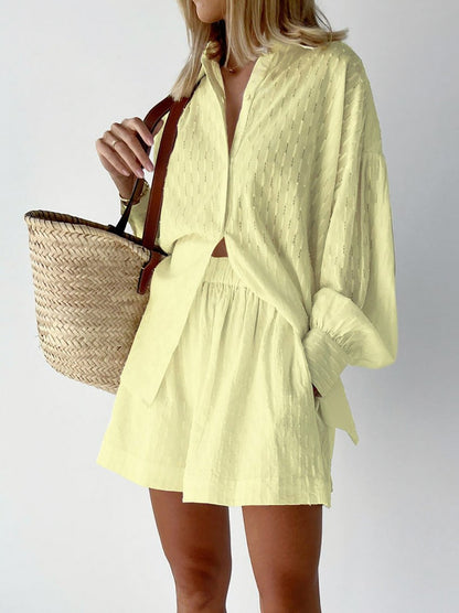 Striped Button Front Shorts Set
