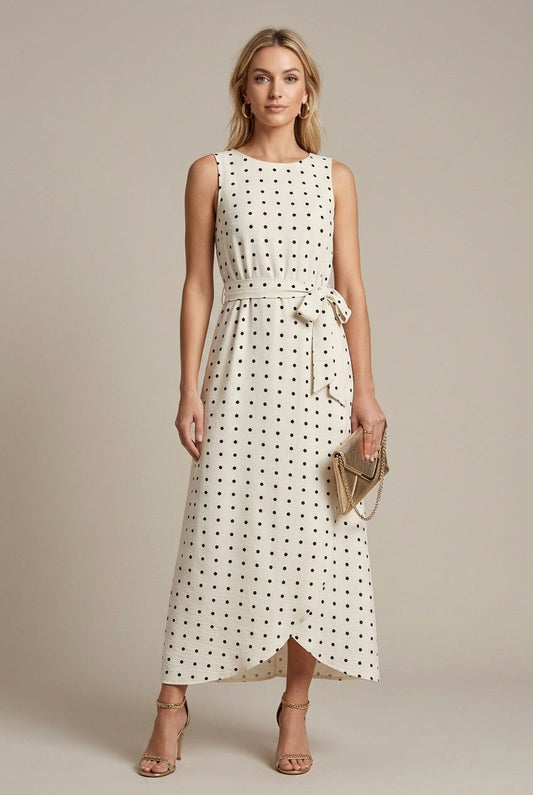 Polka Dot Tie Waist Midi