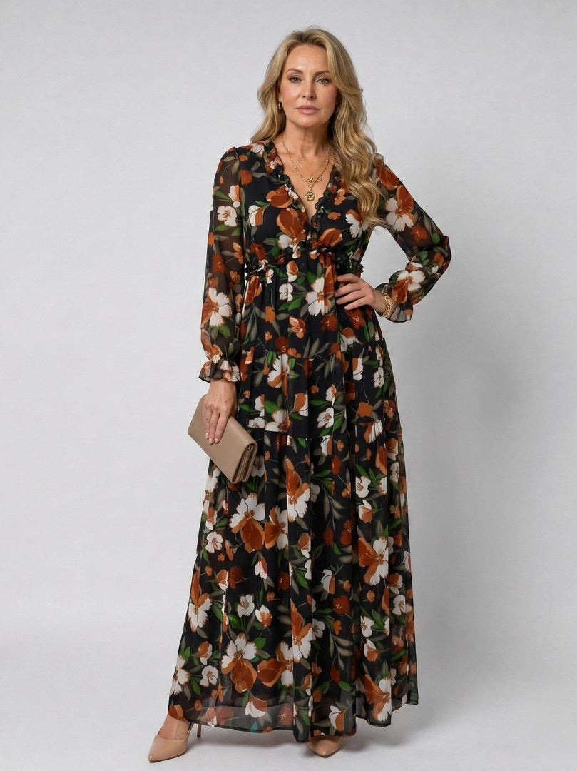 Floral Chiffon Tiered Maxi Dress