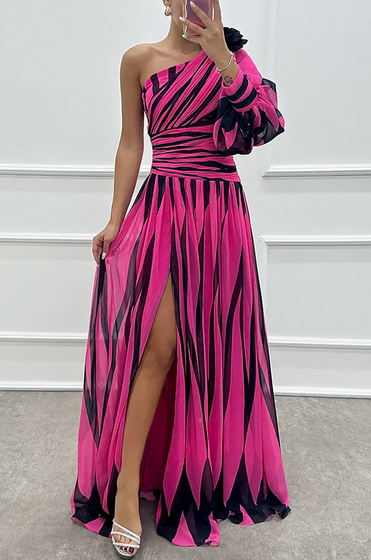 One Shoulder Striped Maxi Dress