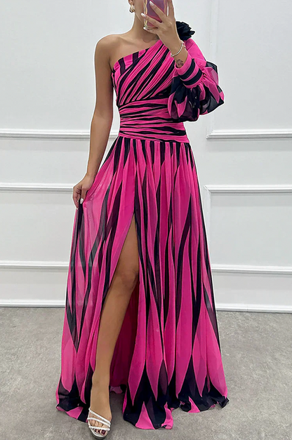 One Shoulder Striped Maxi Dress