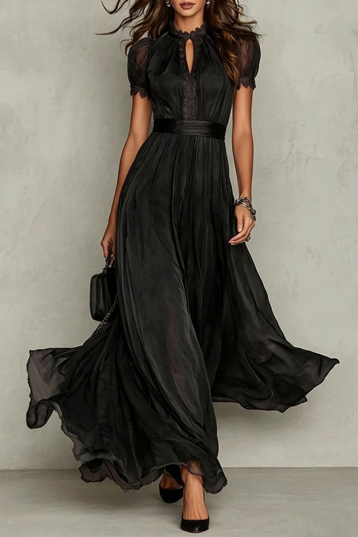 Chiffon Puff Sleeve Maxi Dress