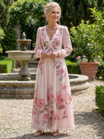 Floral Chiffon Long Sleeve Maxi