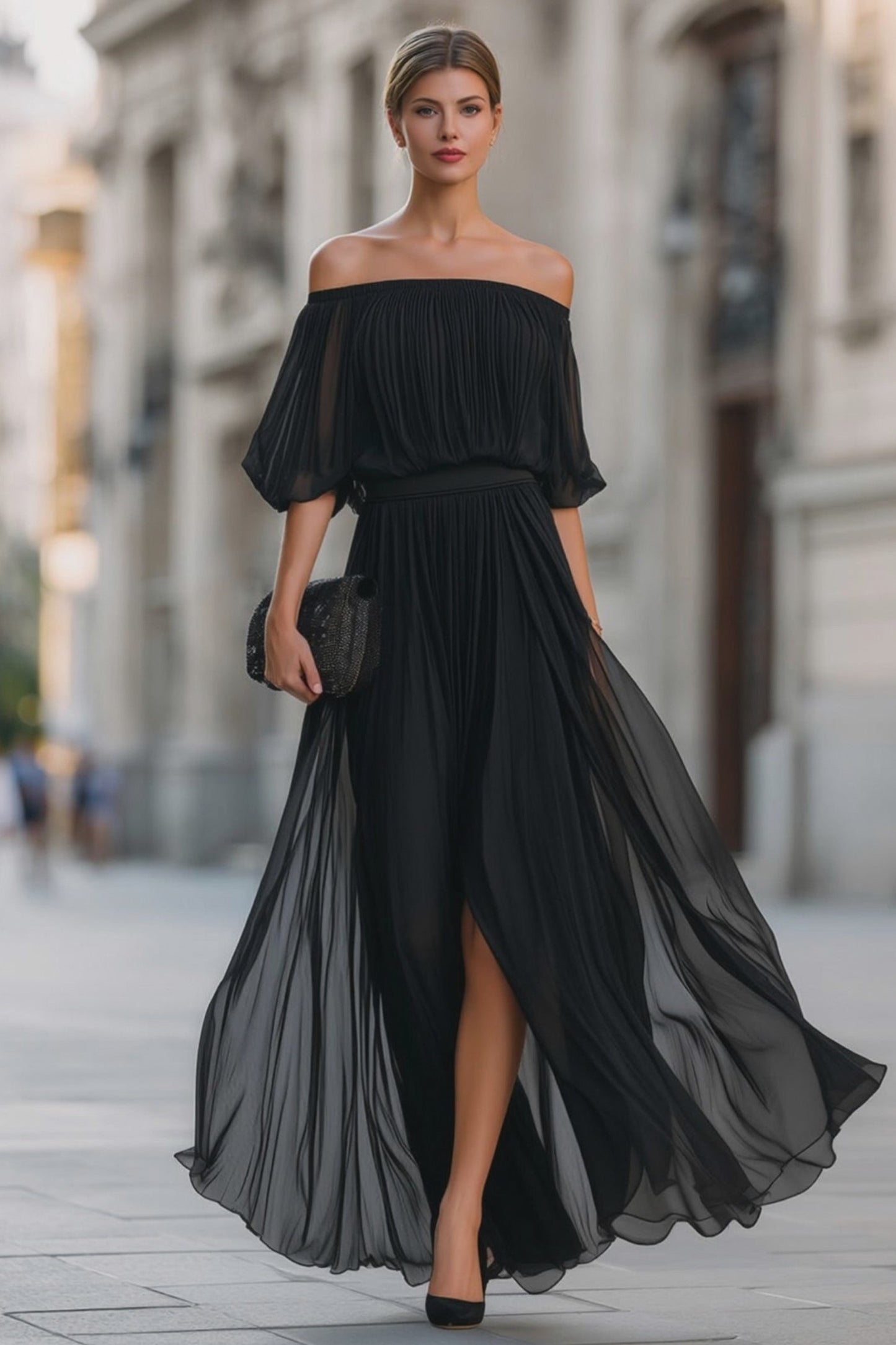 Chiffon Off Shoulder Maxi Dress
