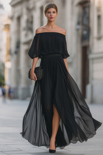 Chiffon Off Shoulder Maxi Dress