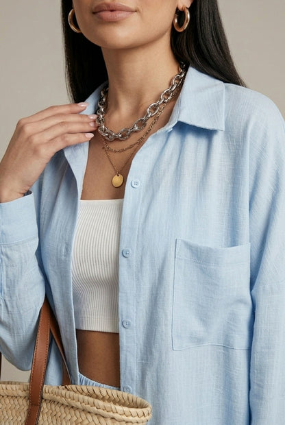 Relaxed Button Front Two Piece Set